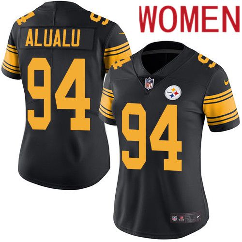 Women Pittsburgh Steelers #94 Tyson Alualu Nike Black Vapor Limited Rush NFL Jersey->women nfl jersey->Women Jersey